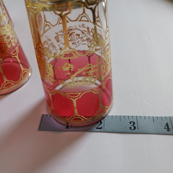 Moroccan Tea / Water / Juice Glasses Cranberry Red With Gold Vine Motif - Picture 10 of 10